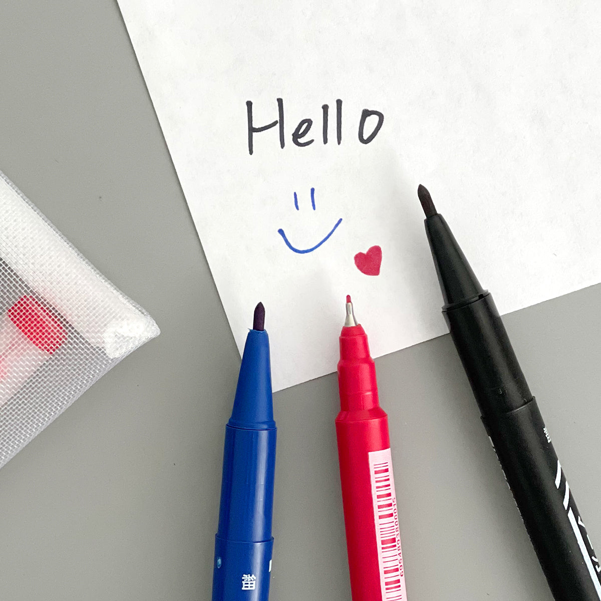 Wrapables Transparent Sticky Notes with Dual Tip Marker Pens for Home, School, Office