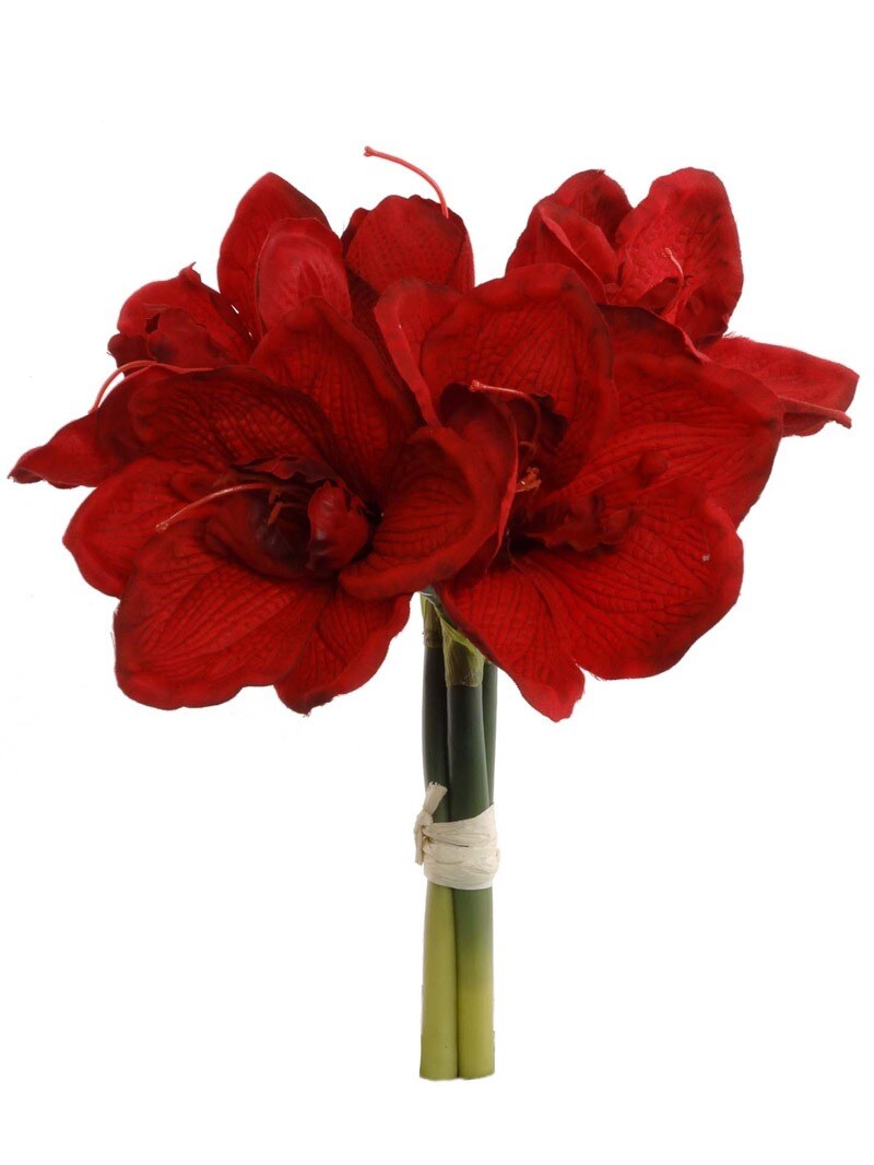 Red Amaryllis Bouquet with Lifelike Silk Flowers, 12.5Inch for Festive