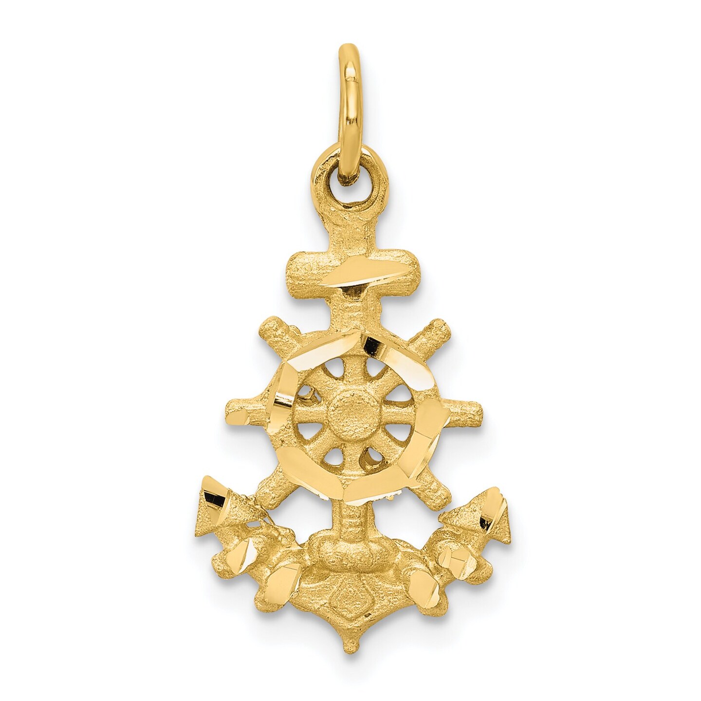 10K Yellow Gold Anchor Ship Wheel Charm Sailing Jewelry 25mm x 14mm