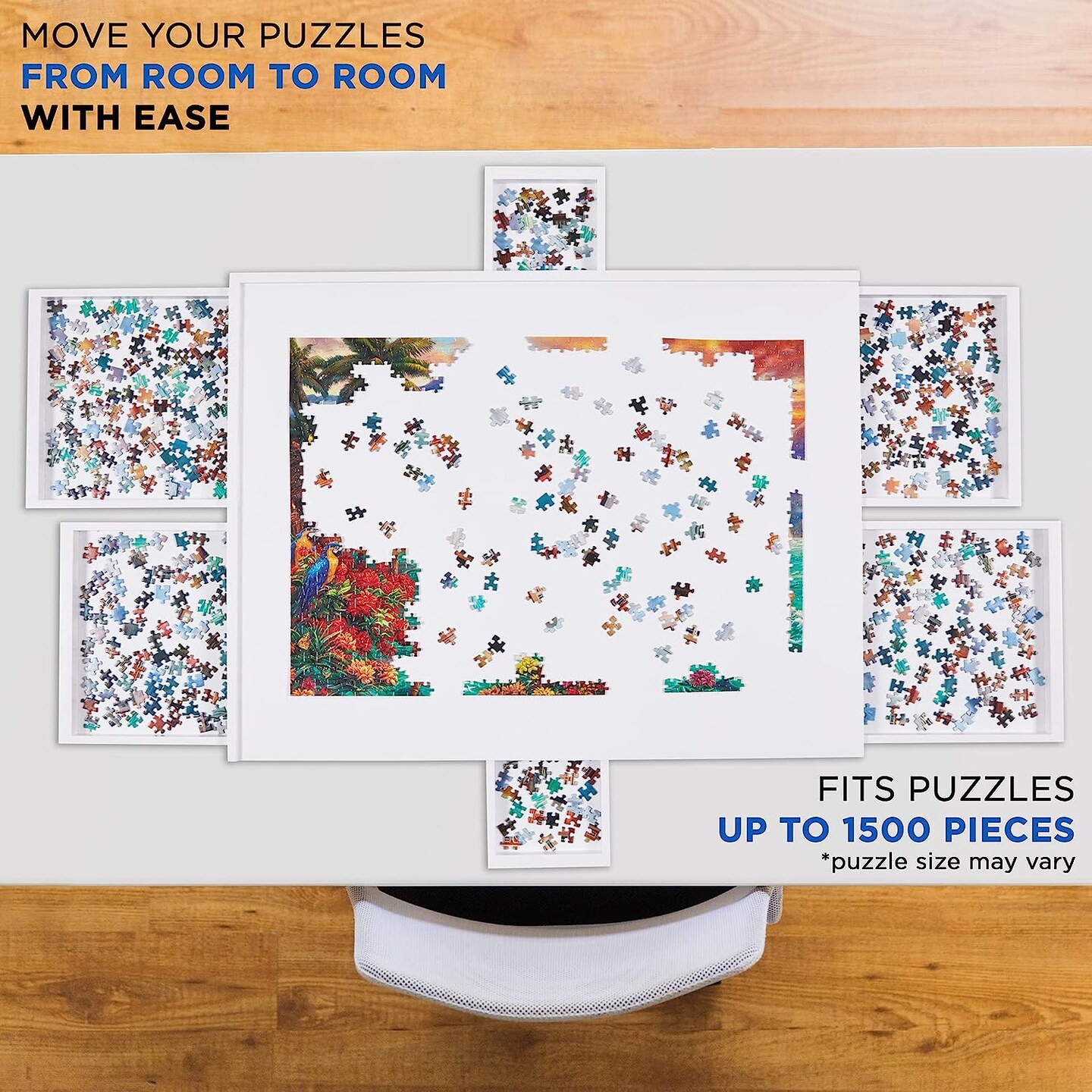 Jumbl 1500 Piece Puzzle Board, 27” x 35” Wooden Jigsaw Puzzle Table & Trays