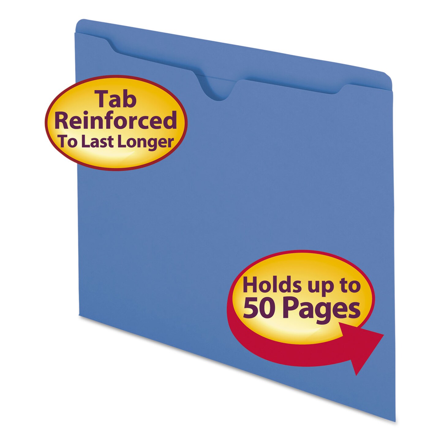 Colored File Jackets with Reinforced Double-Ply Tab, Straight Tab, Letter Size, Blue, 50/Box