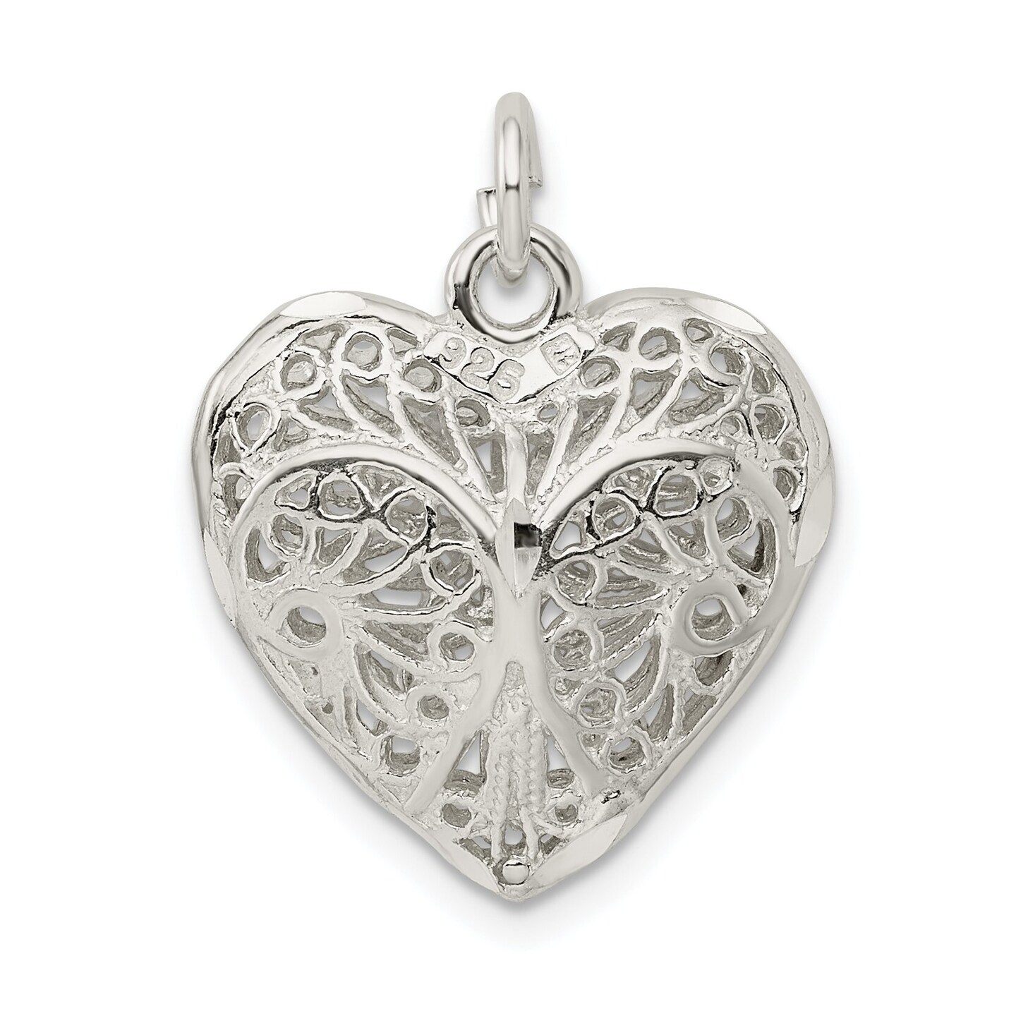 Sterling Silver Filigree Heart Charm Love Jewelry 21mm x 20mm
