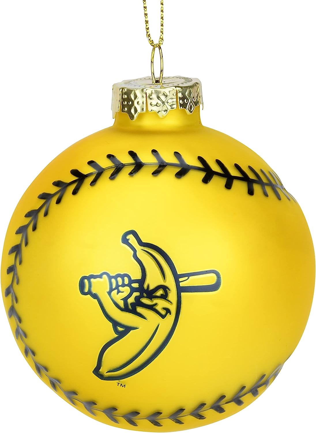 Tree Buddees x Savannah Bananas Yellow Banana Ball Baseball Shaped Glass Christmas Ornament (Banana Ball)