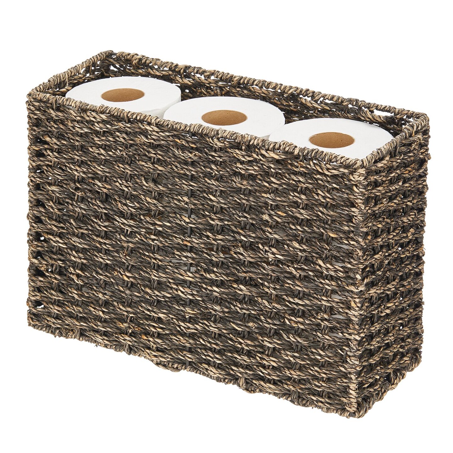 mDesign Large Rustic Woven Seagrass Toilet Tank Bathroom Storage Basket