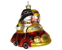 GC Home & Garden 5" Multi-Color Couple Snowman Mobile Hand Blown Glass Ornament