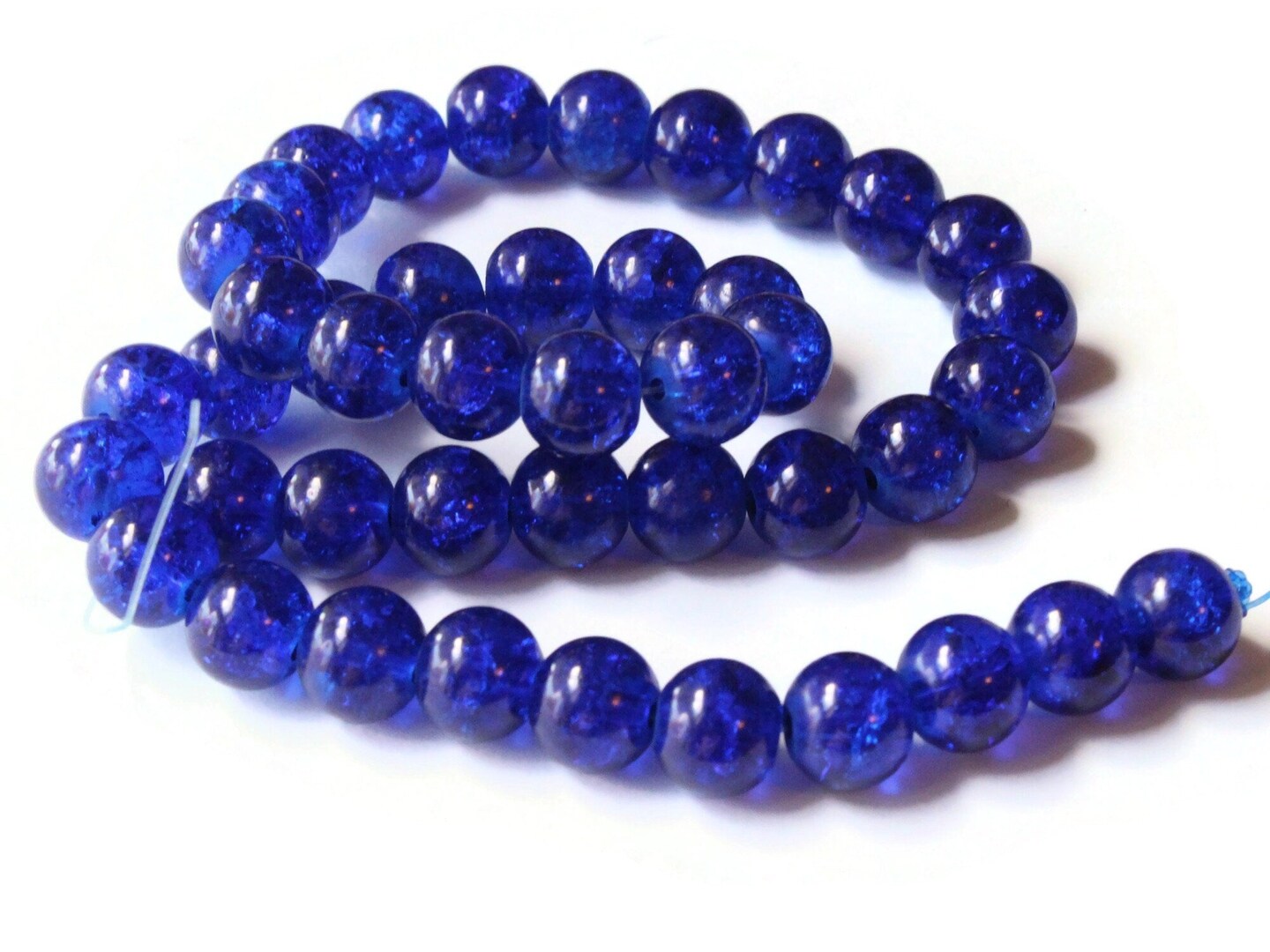 10mm Blue Crackle Glass Round Beads
