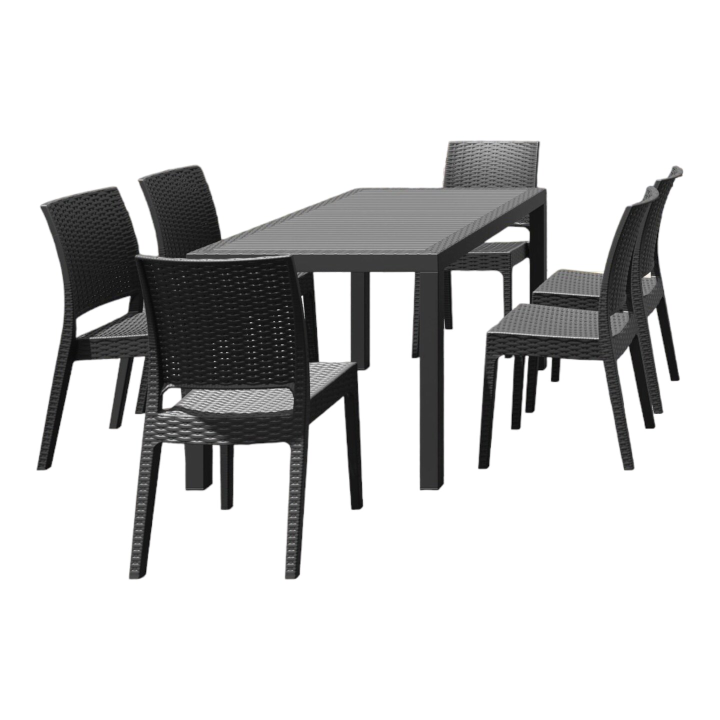 Luxury Commercial Living 7 Piece Gray Outdoor Patio Wickerlook Dining Set 55&#x22;
