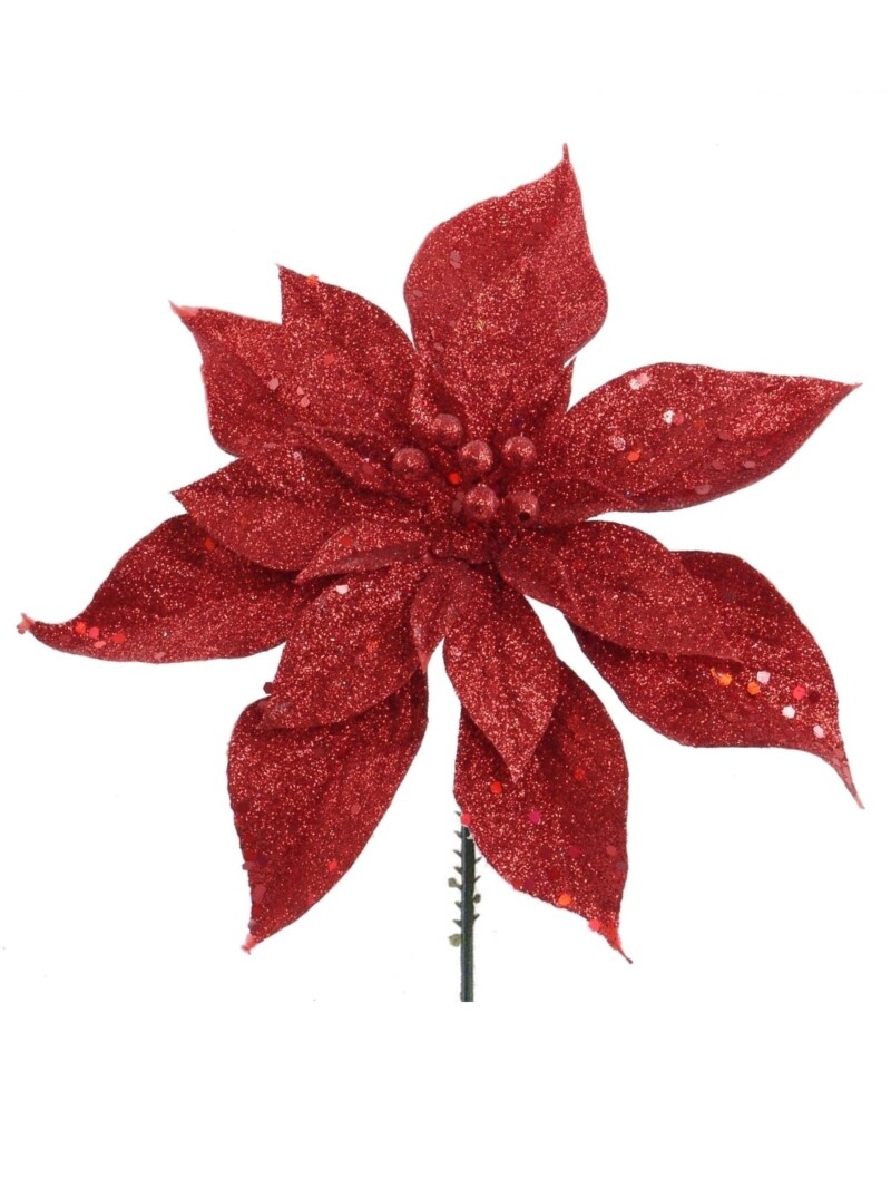 10" Red Glitter Poinsettia Flowers for Christmas Decorations - Set of 6, Ideal for Wreaths, Garlands, and Table Centerpieces - 2024 Christmas Collection, Floral Home by Artificial Flowers