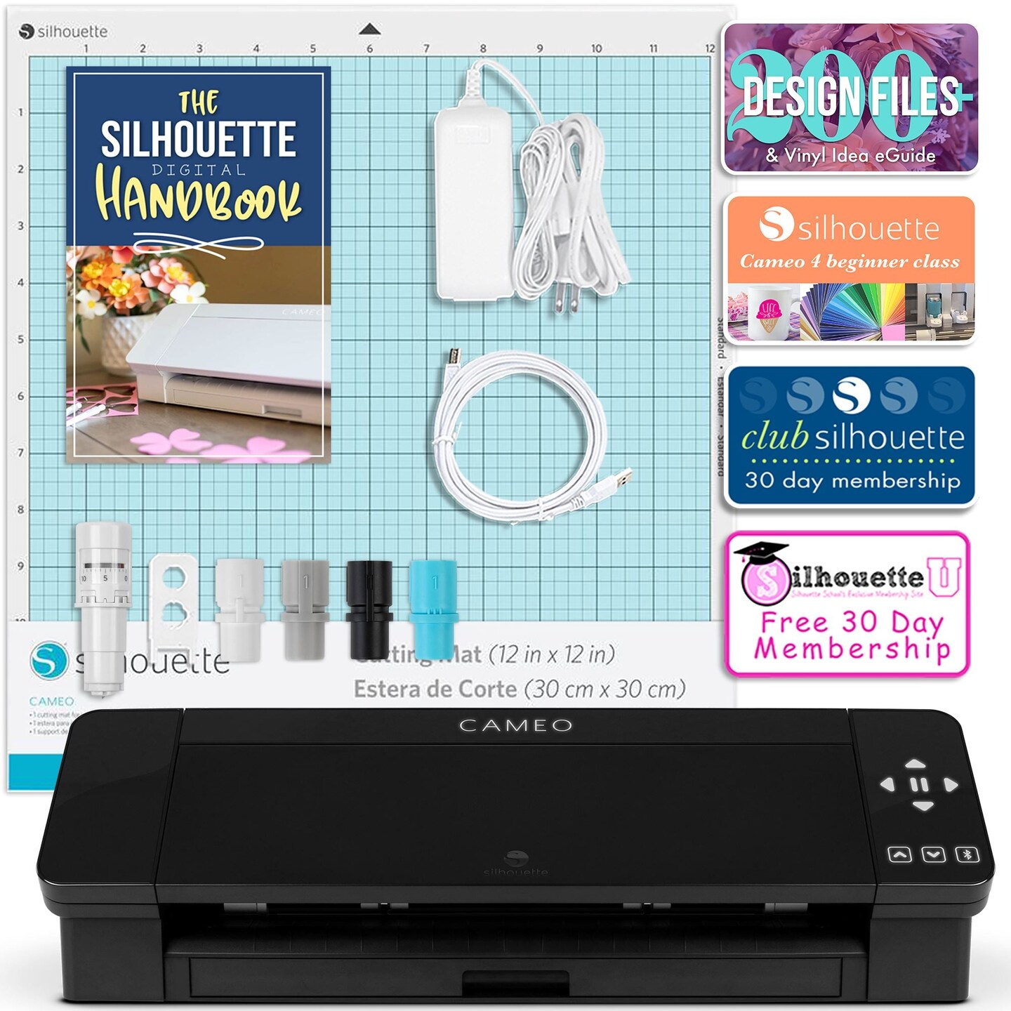 Silhouette Black Cameo 4 w/ 38 Oracal Sheets, Siser HTV, Guides, 24 Pens