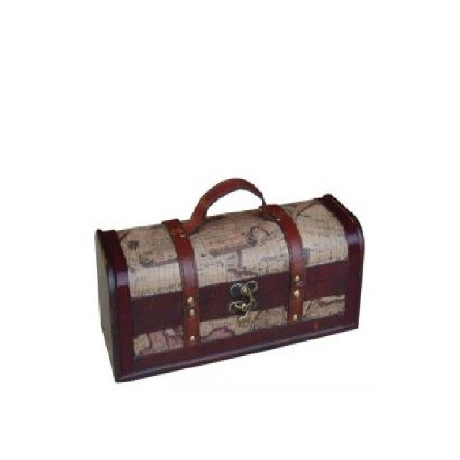 GC Home &#x26; Garden 14&#x22; Brown and Black Leather Old World Map Design Nautical Wooden Single Wine Bottle  Box