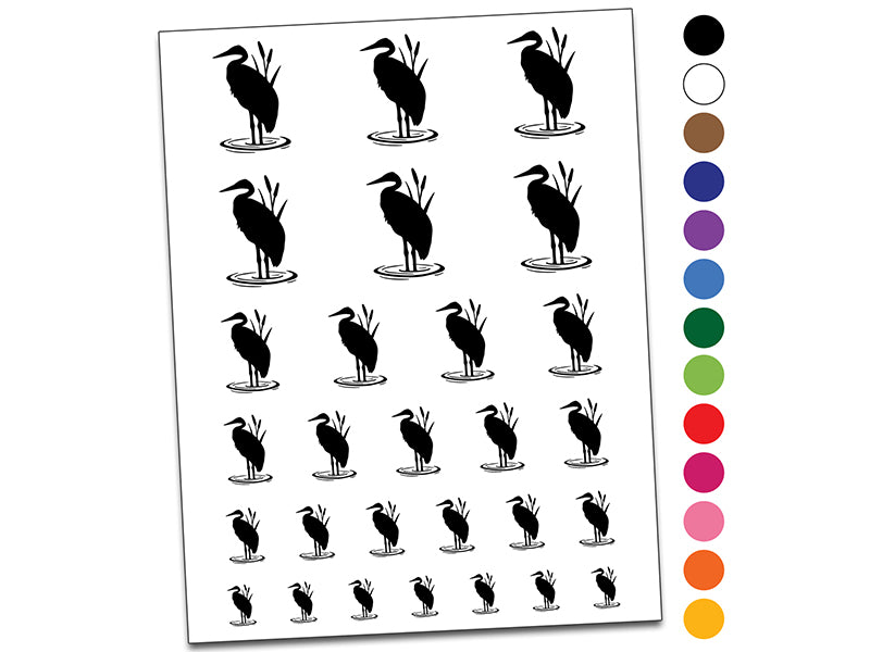 Heron Bird Silhouette Temporary Tattoo Water Resistant Fake Body Art Set Collection