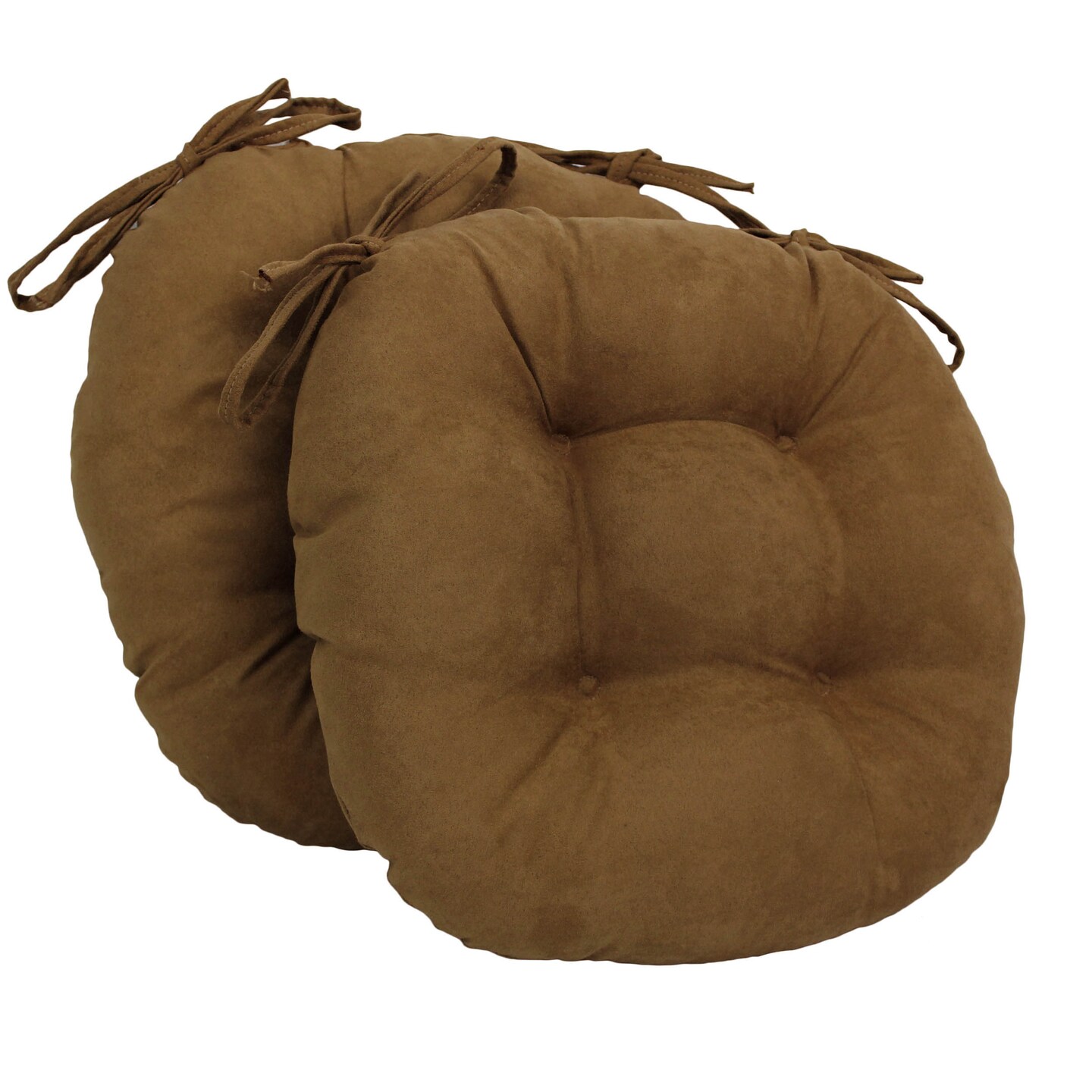 16-inch Solid Micro Suede Round Tufted Chair Cushions (Set of 2) - Saddle Brown