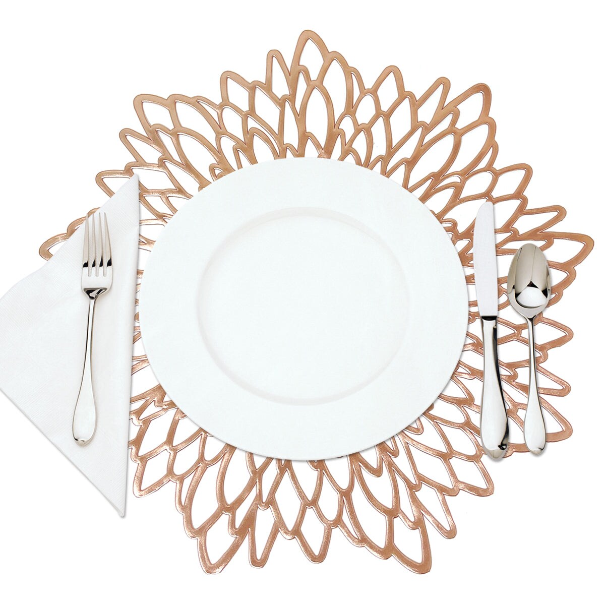 Wrapables Vinyl Metallic Colored Placemats for Weddings, Parties, Special Events (Set of 4), Rose Gold Blossom