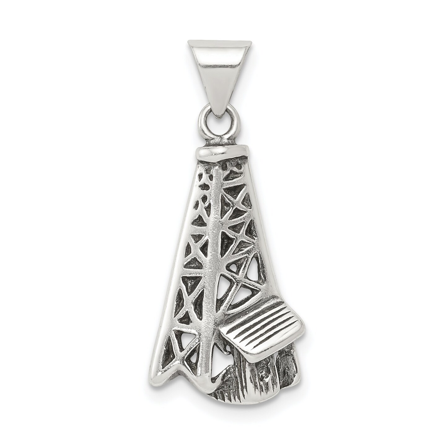 Sterling Silver Antiqued Oil Derrick Pendant Jewelry 28.1mm x 12.8mm