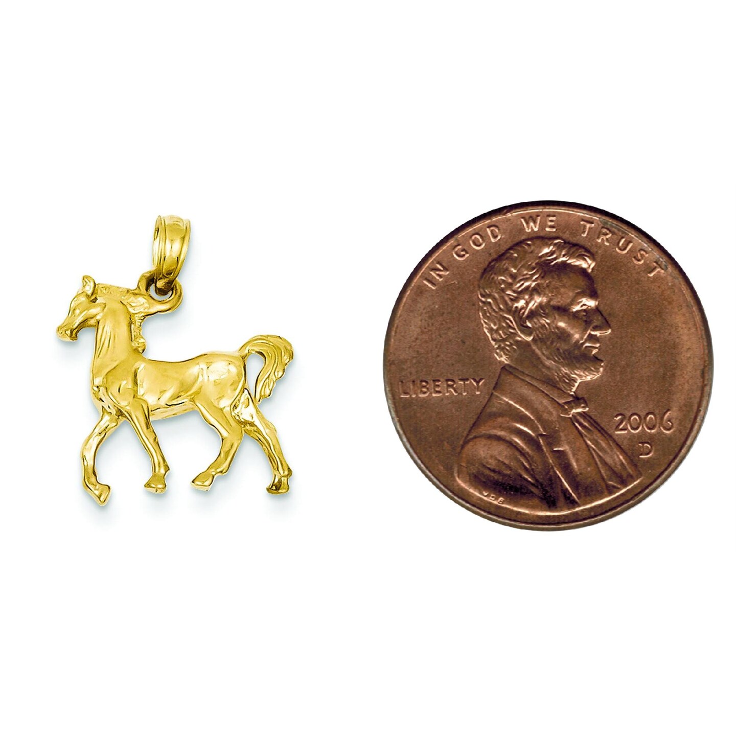 14K Yellow Gold 3D Horse Charm Equestrian Pendant Jewerly 19mm x 16mm