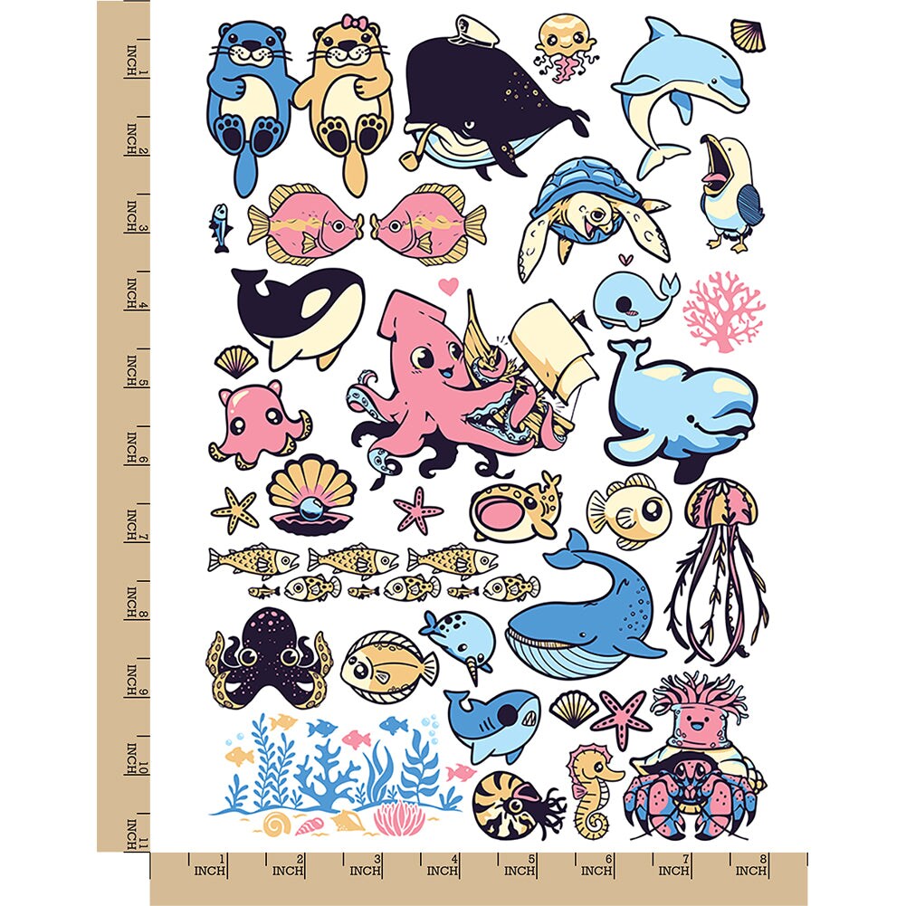 Adorable Fish Ocean Sea Creatures Temporary Tattoo Water Resistant Fake Body Art Set Collection