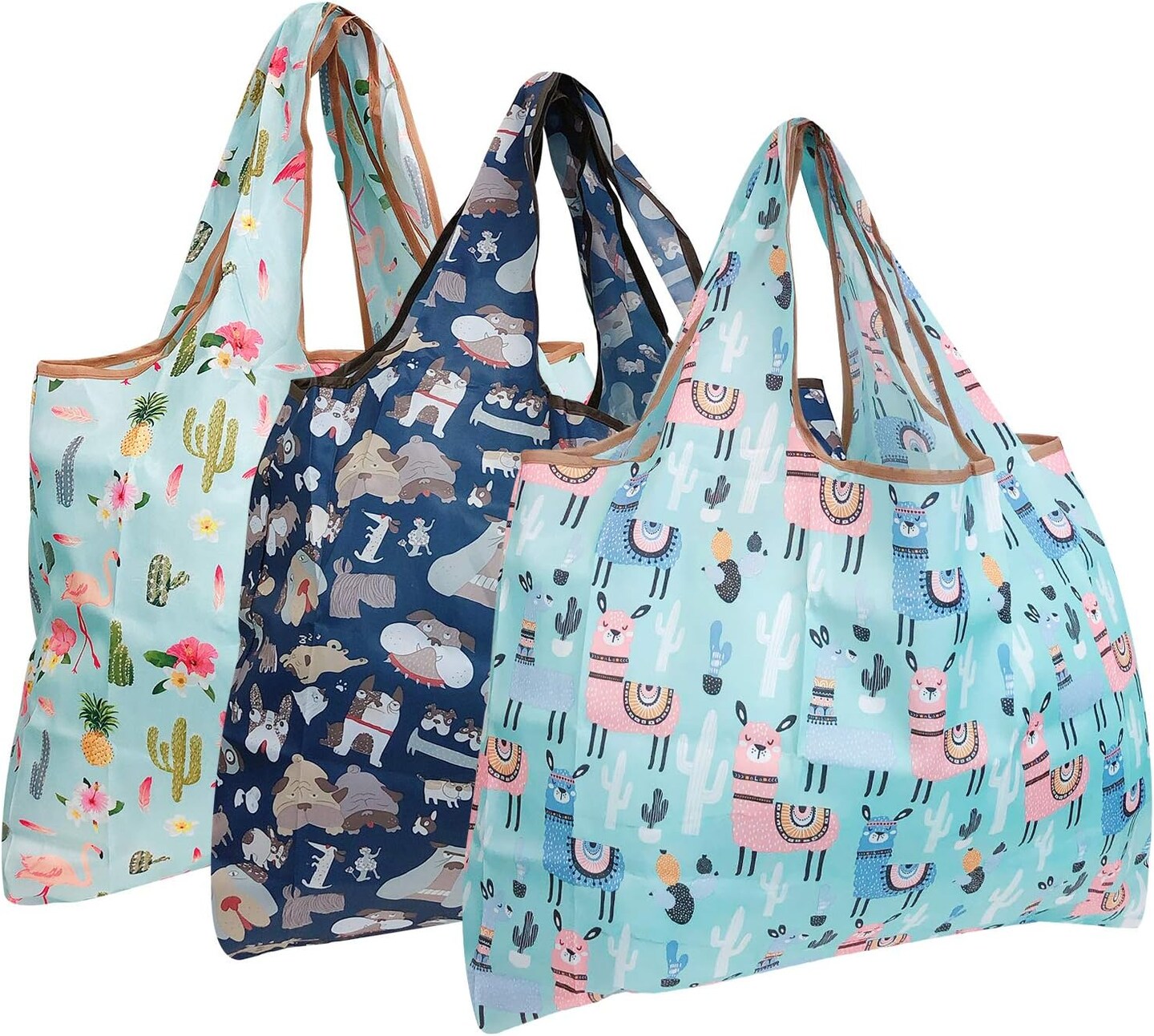 Wrapables Large Foldable Tote Nylon Reusable Grocery Bag, 3 Pack