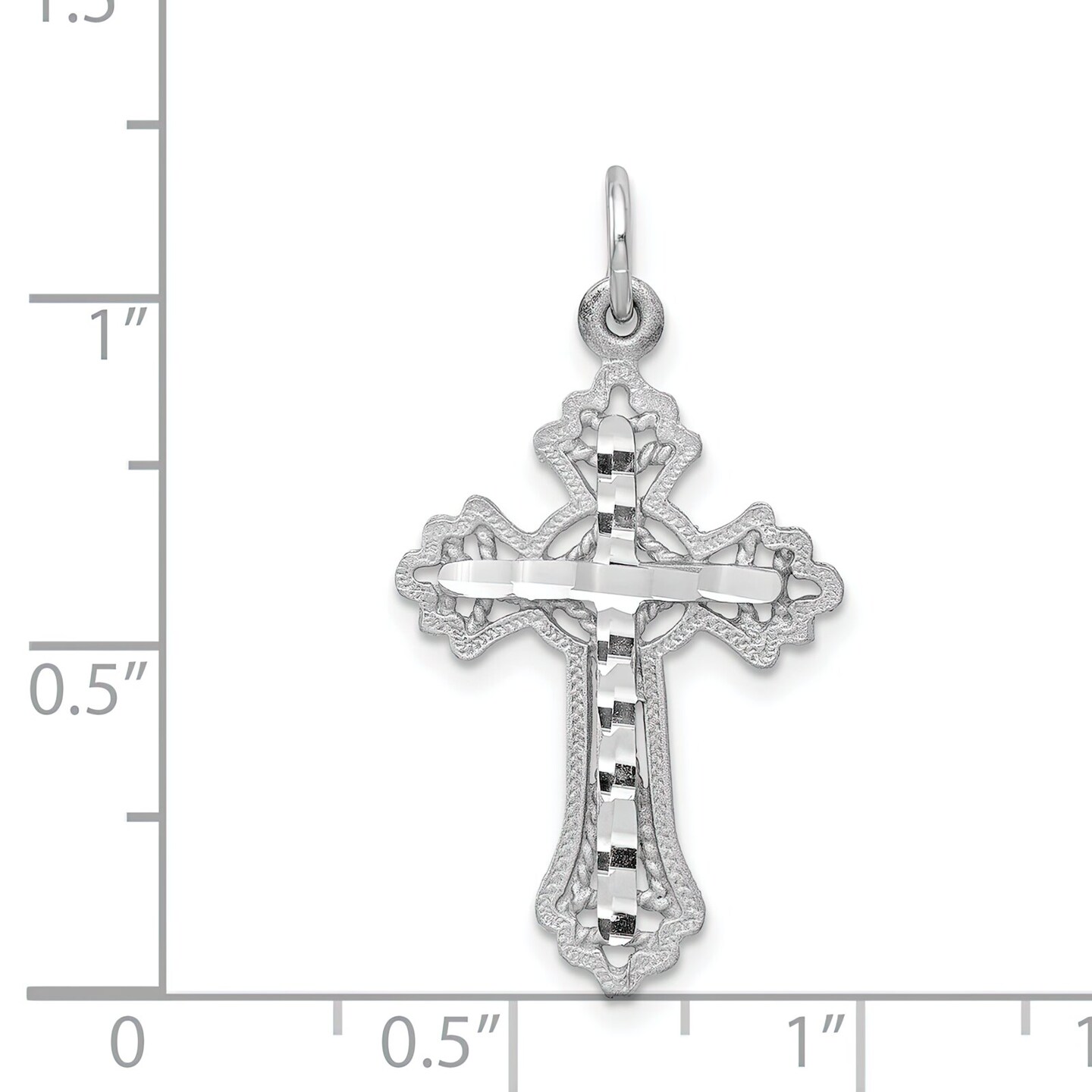 10K White Gold Cross Charm Religious Pendant Jewelry 30mm x 16mm