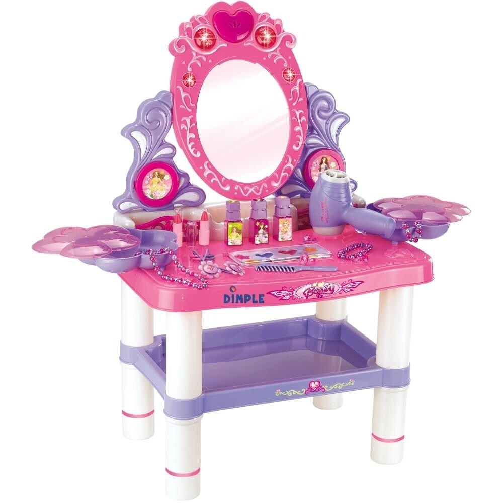 Dimple Princess Themed Vanity Girls Set with 16 Fashion &#x26; Makeup Accessories  Flashing Lights by