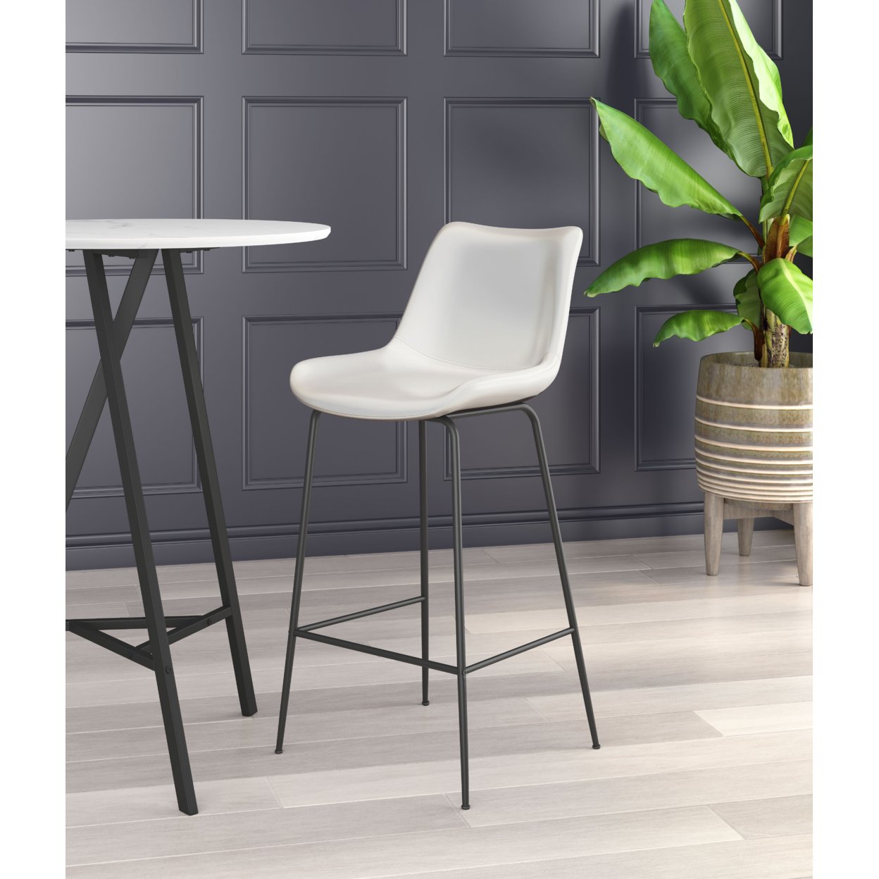 Byron Barstool Mid Century Modern Matte Black Steel Frame Vinyl Covering
