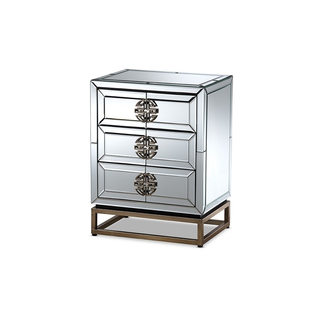Baxton Studio Laken Contemporary Glam and Luxe Mirrored and Antique Bronze Finished 3-Drawer Nightstand