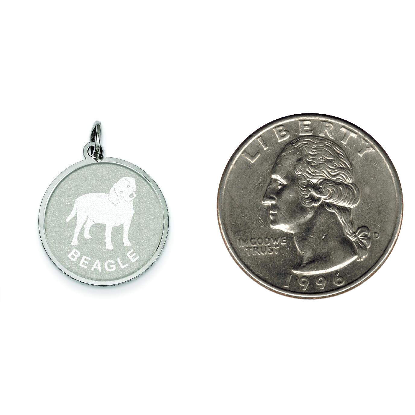Sterling Silver Beagle Disc Charm Pendant Jewelry 26mm x 19mm