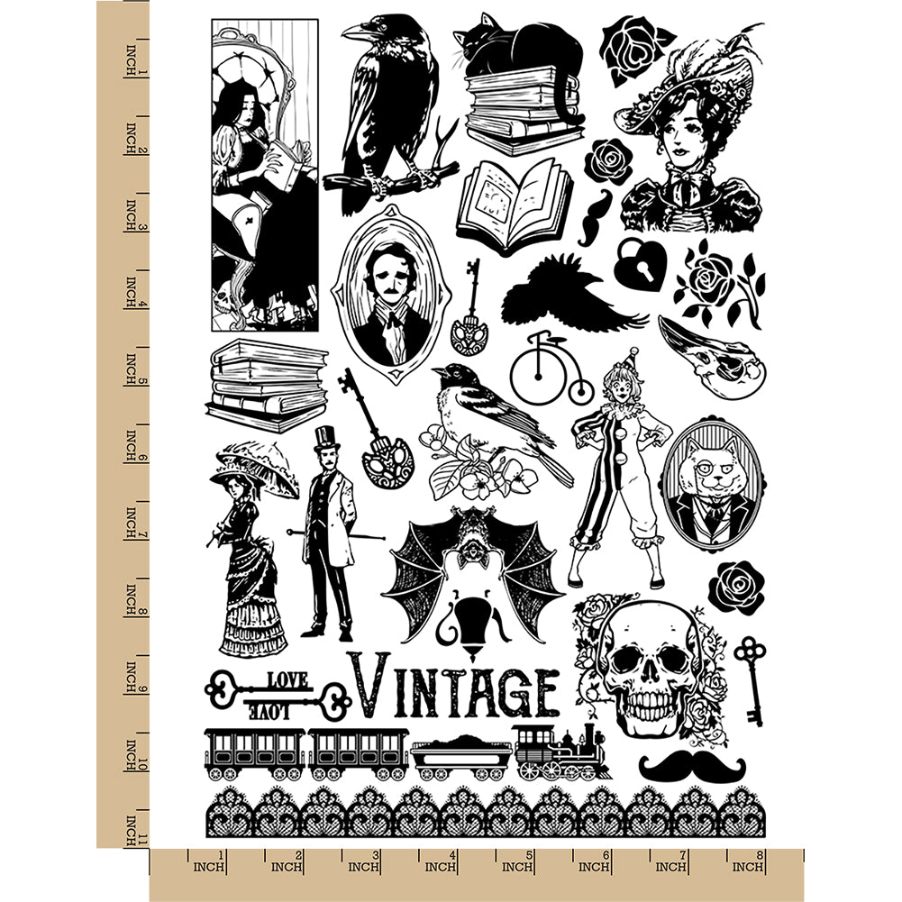 Vintage Victorian Gothic Aesthetic Halloween Temporary Tattoo Water Resistant Fake Body Art Set Collection