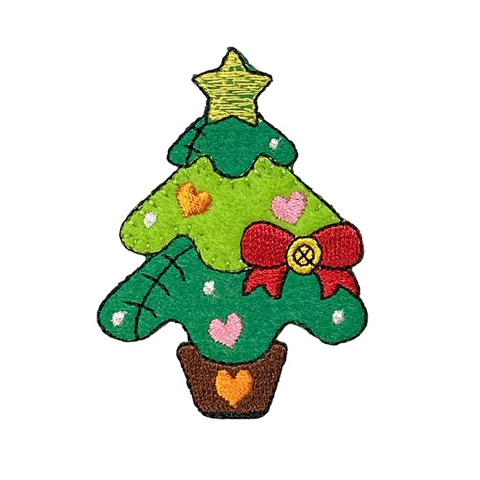 Patchwork Christmas Tree, Embroidered, Iron on Patch