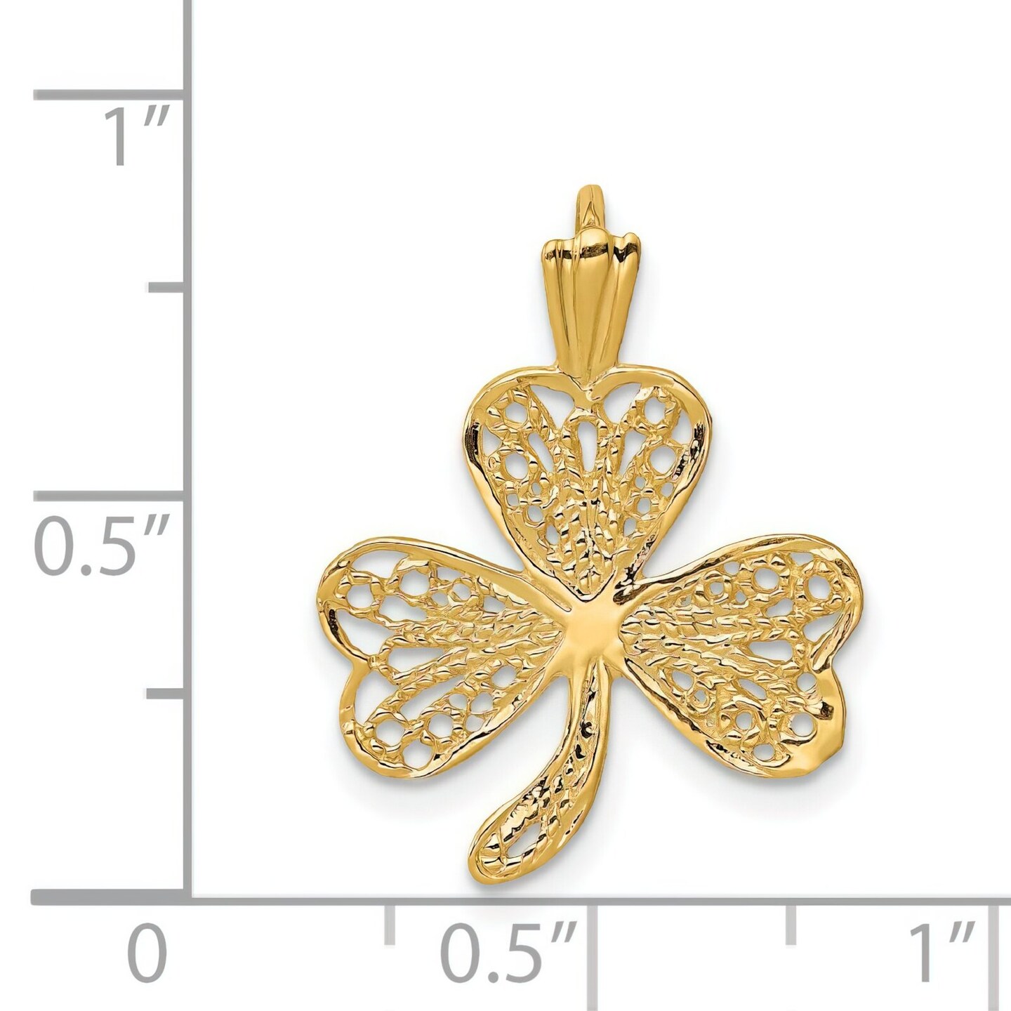 14K Gold Filigree Shamrock Charm Pendant Jewelry 22mm x 15mm