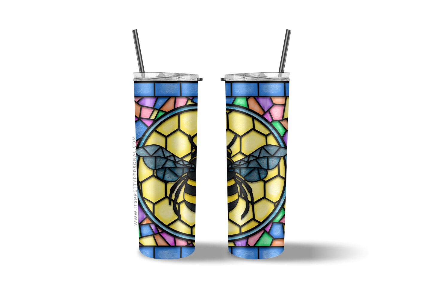#660 CLEAR- 20oz -Stained Glass Bee  9.4&#x22; x 8&#x22; Pattern Vinyl Wrap