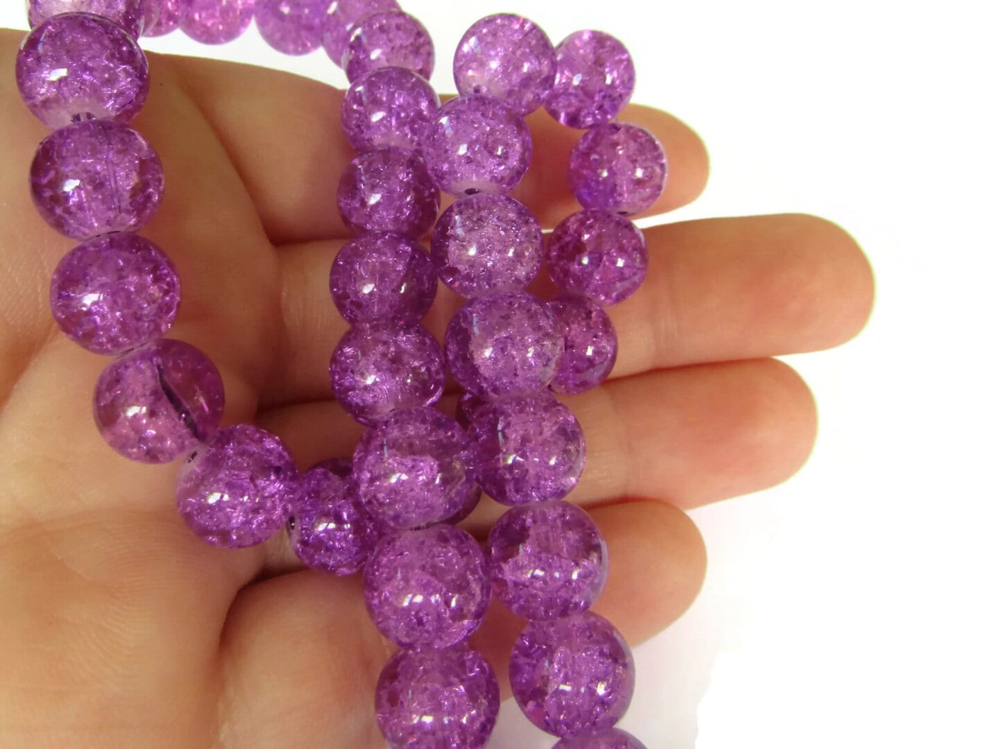 10mm Purple Glass Crackle Glass Round Beads