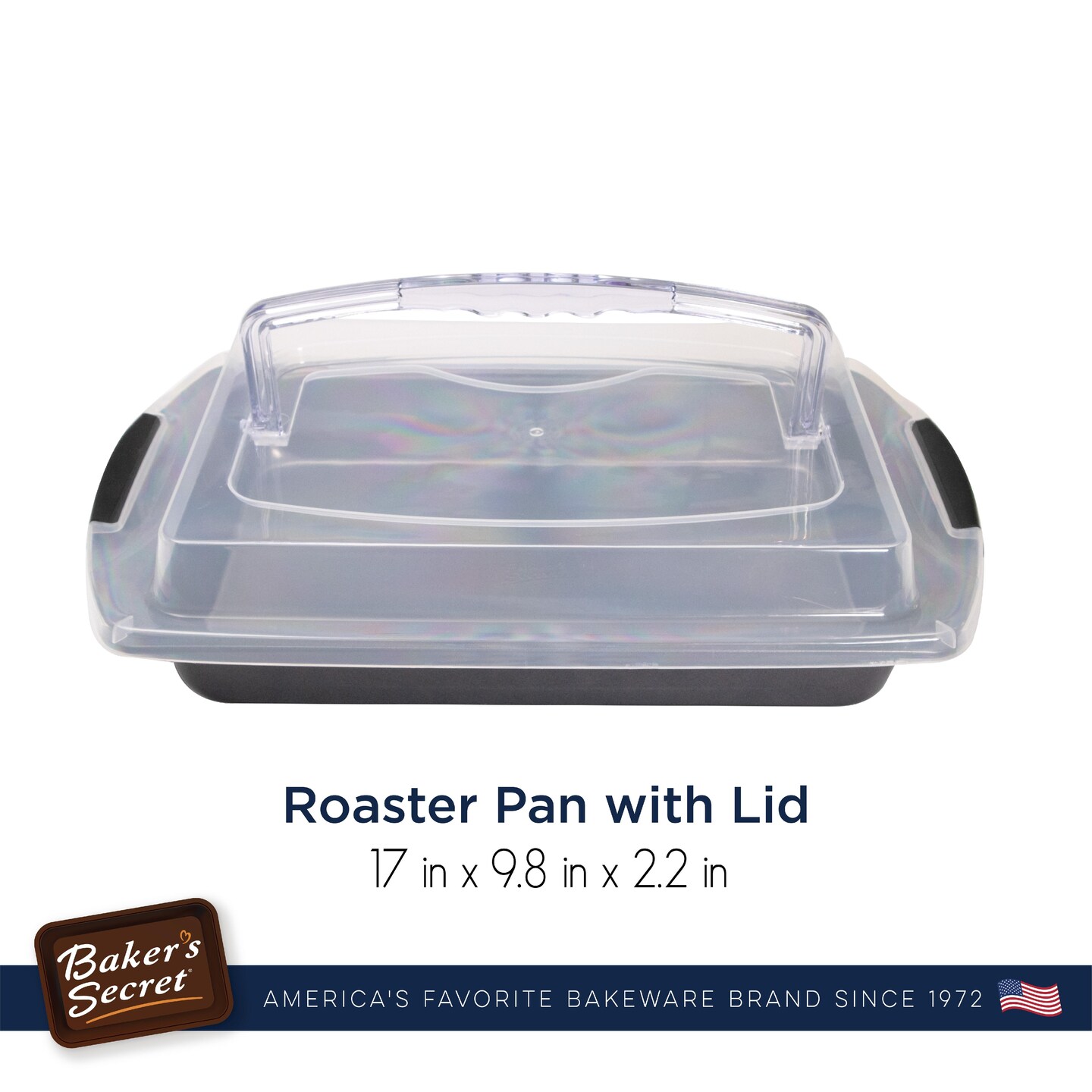 Baker&#x27;s Secret Nonstick Roaster with Serving Lid 16.5&#x22; x 10&#x22;, Carbon Steel Roaster for Baking Oven Roasting Cooking, Dishwasher Safe, Kitchen Accessories - Essentials Collection