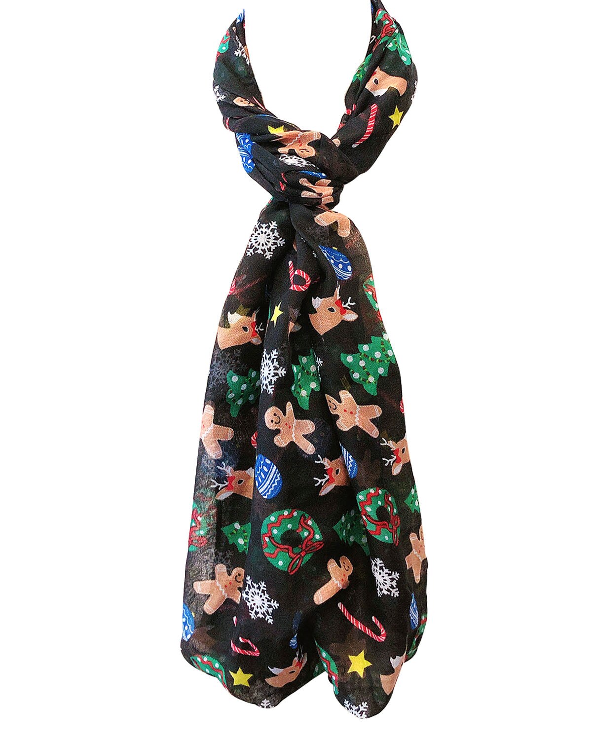 Wrapables Lightweight Winter Holiday Infinity Scarf, Gingerbread Man &#x26; Xmas Tree
