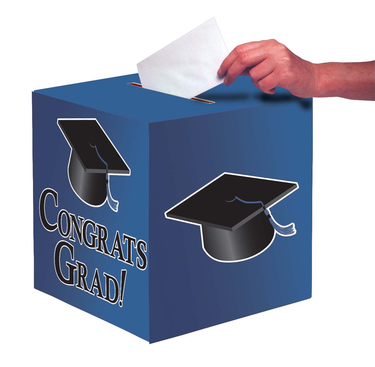 Party Central Club Pack of 6 Cobalt Blue and Black &#x22;Congrats Grad!&#x22; Decorative Graduation Party Card Boxes 9&#x22;