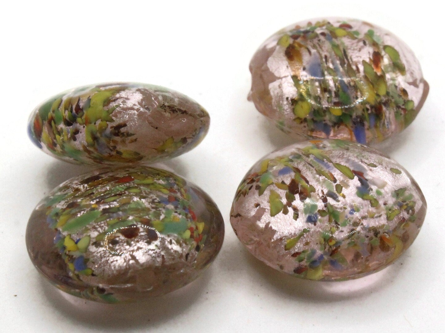 4 21mm Pink Speckled Coin Flat Round Lampwork Glass Beads