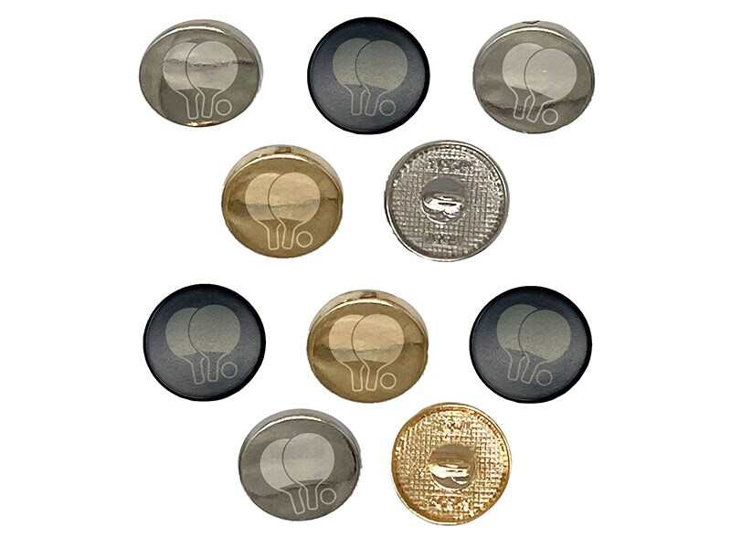 Ping Pong Table Tennis Paddles and Ball 0.6&#x22; (15mm) Round Metal Shank Buttons for Sewing - Set of 10