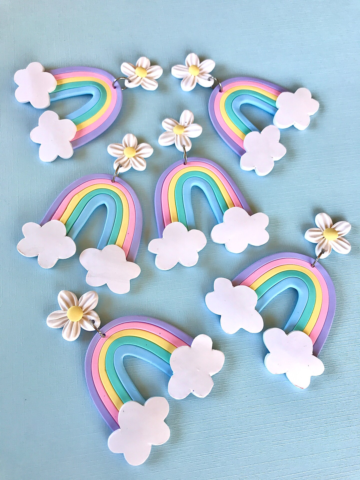 Flower Rainbow Hippie Earrings, Polymer clay rainbow earrings, pastel rainbow jewelry, modern earrings, statement earrings, cutesy earrings 210993165262520320