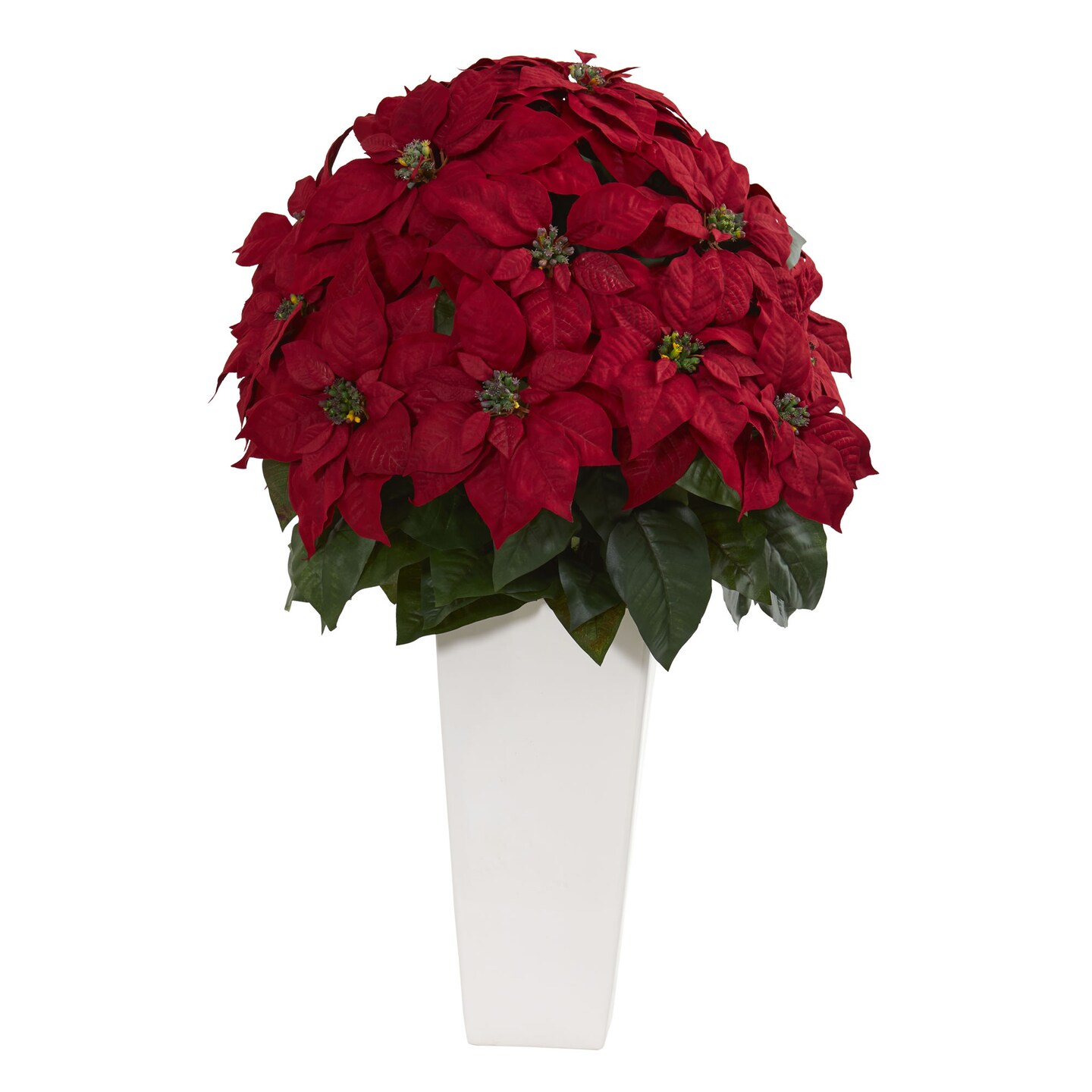 Nearly Natural 2.5&#x27; Red Artificial Poinsettia Plant in White Planter