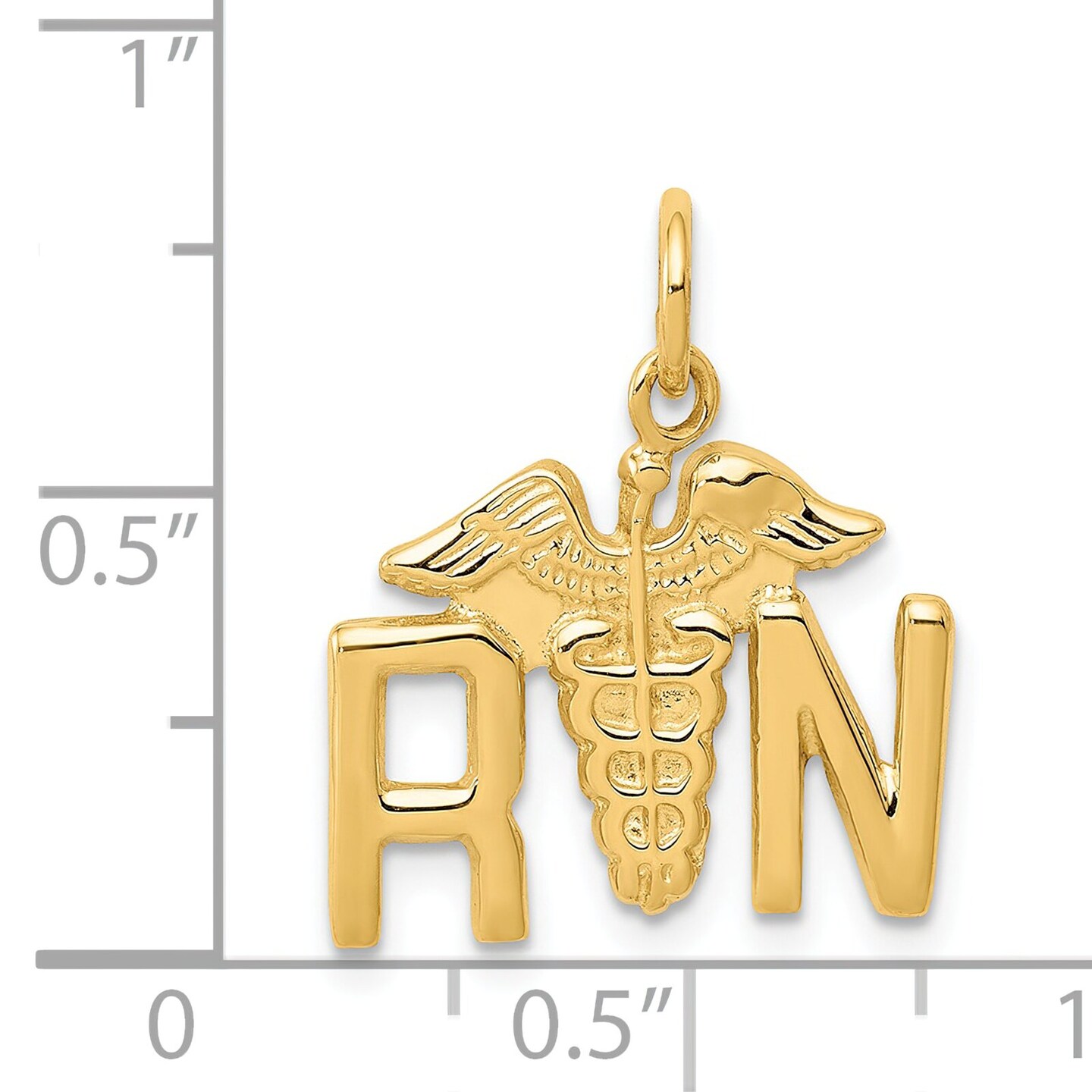 14K Yellow Gold Registered Nurse RN Caduceus Charm Jewerly 20mm x 18mm