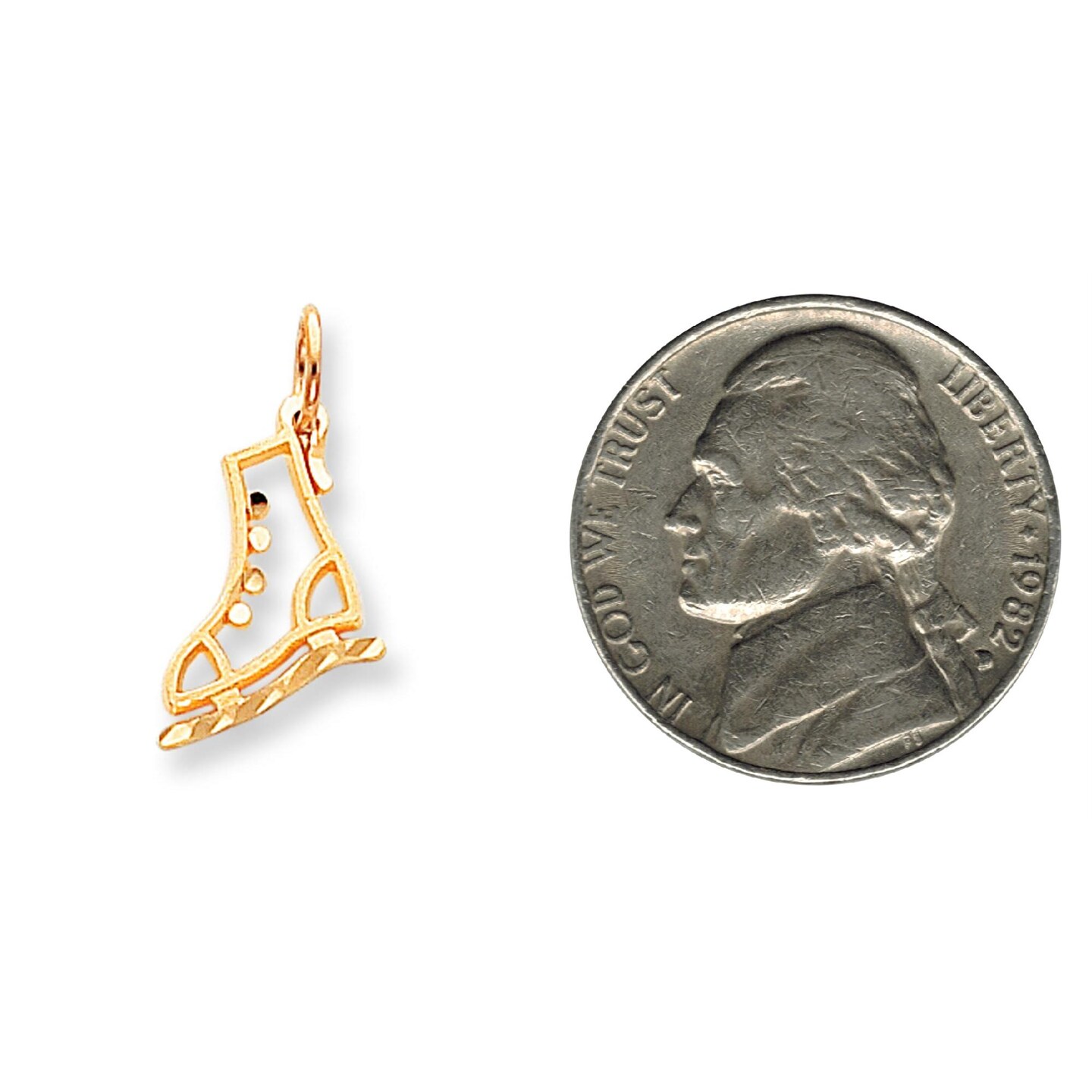 10K Yellow Gold Ice Skate Charm Diamond-Cut Skating 20 X 11mm Jewerly