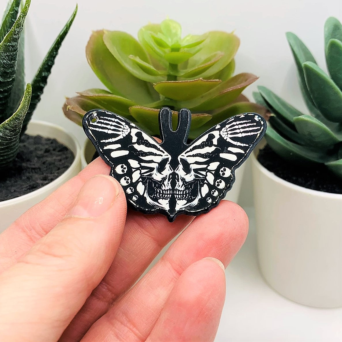 1, 4 or 20 Pieces: Black and White Moth with Bones - Double Sided!