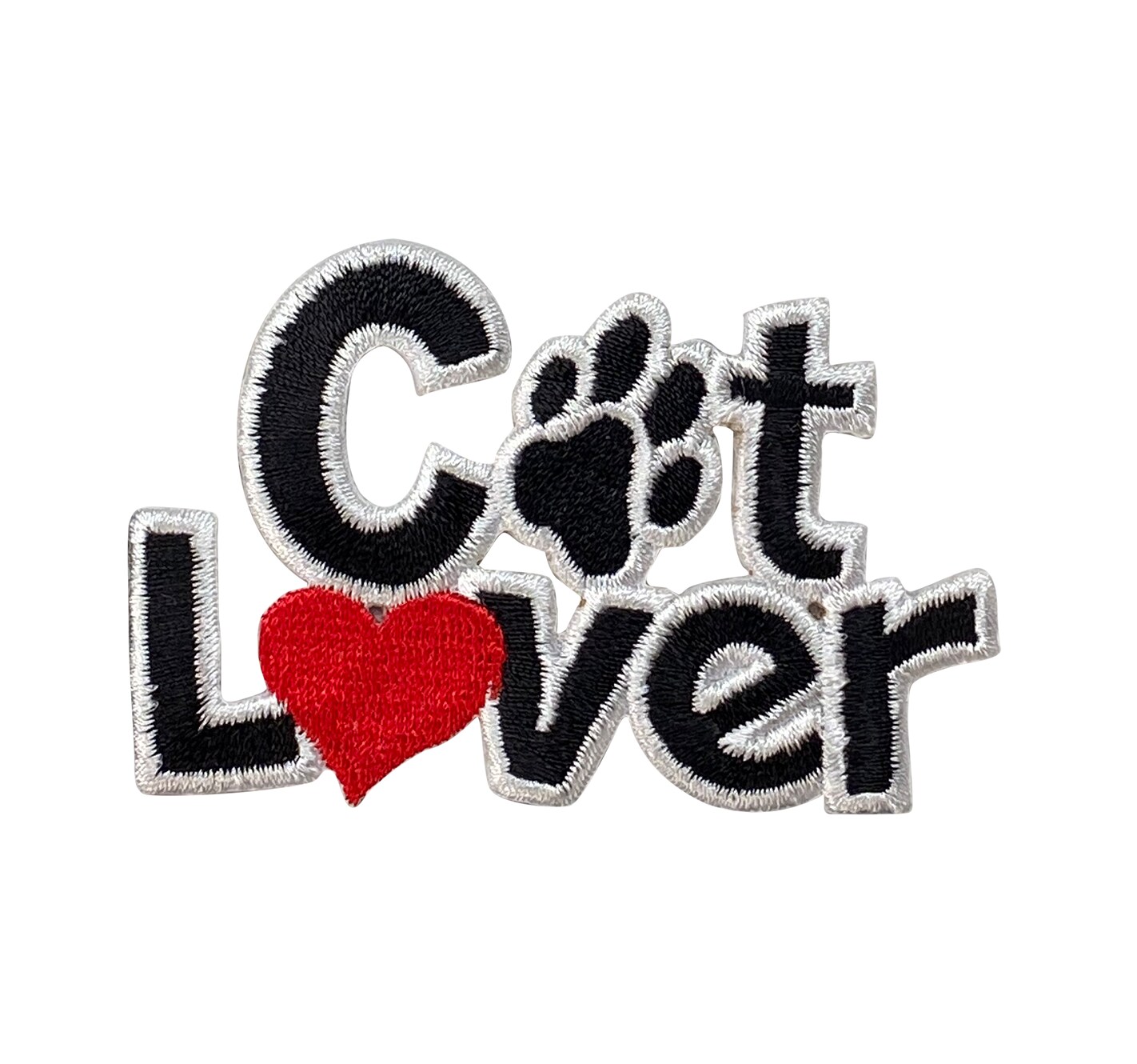 Cat Lover with Paw, Red Heart, Embroidered, Iron on Patch