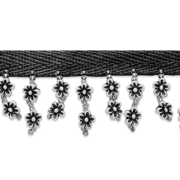 5 Yards of Daisy Beaded Fringe Trim - 1 1/4 inch wide Black