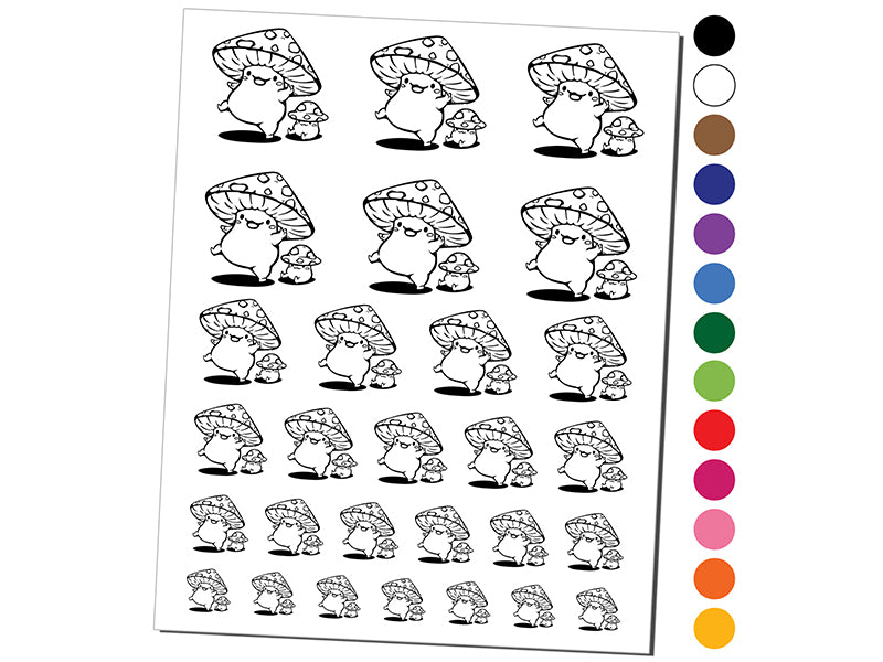 Happy Kawaii Mushroom Friends Temporary Tattoo Water Resistant Fake Body Art Set Collection