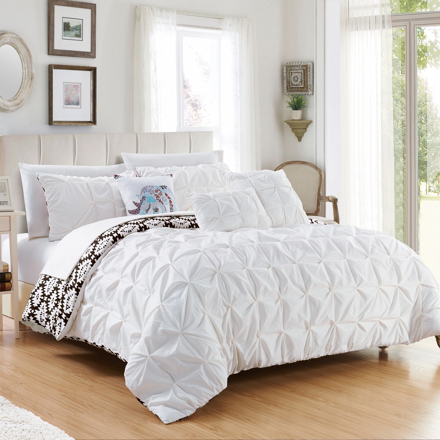 Chic Home Rahab 10 or 8 Piece Reversible Comforter Set Complete Bed in a Bag Pintuck Pleated and Aztec Inspired