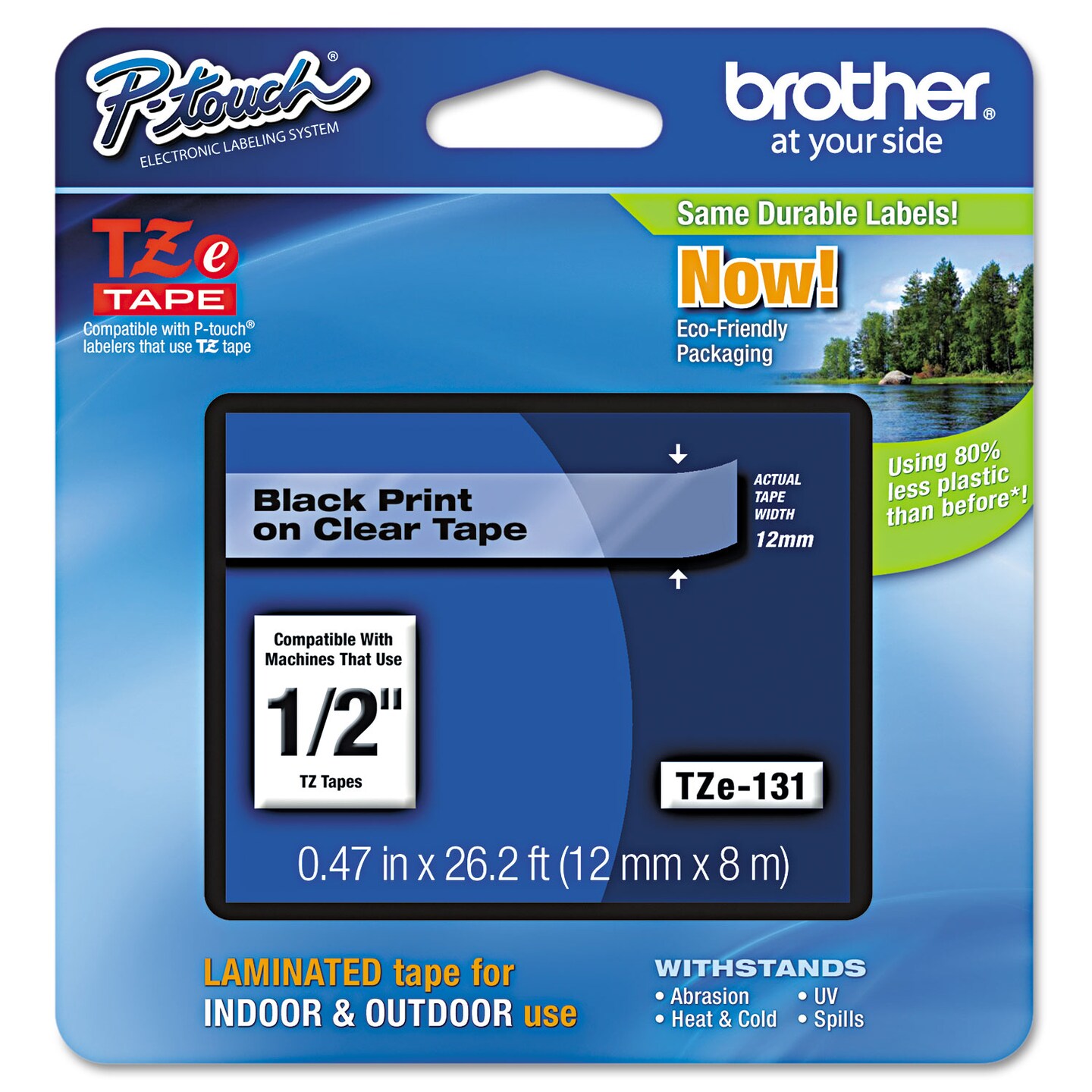 Brother TZe Standard Adhesive Laminated Labeling Tape 0.47 x 26.2 ft Black on Clear