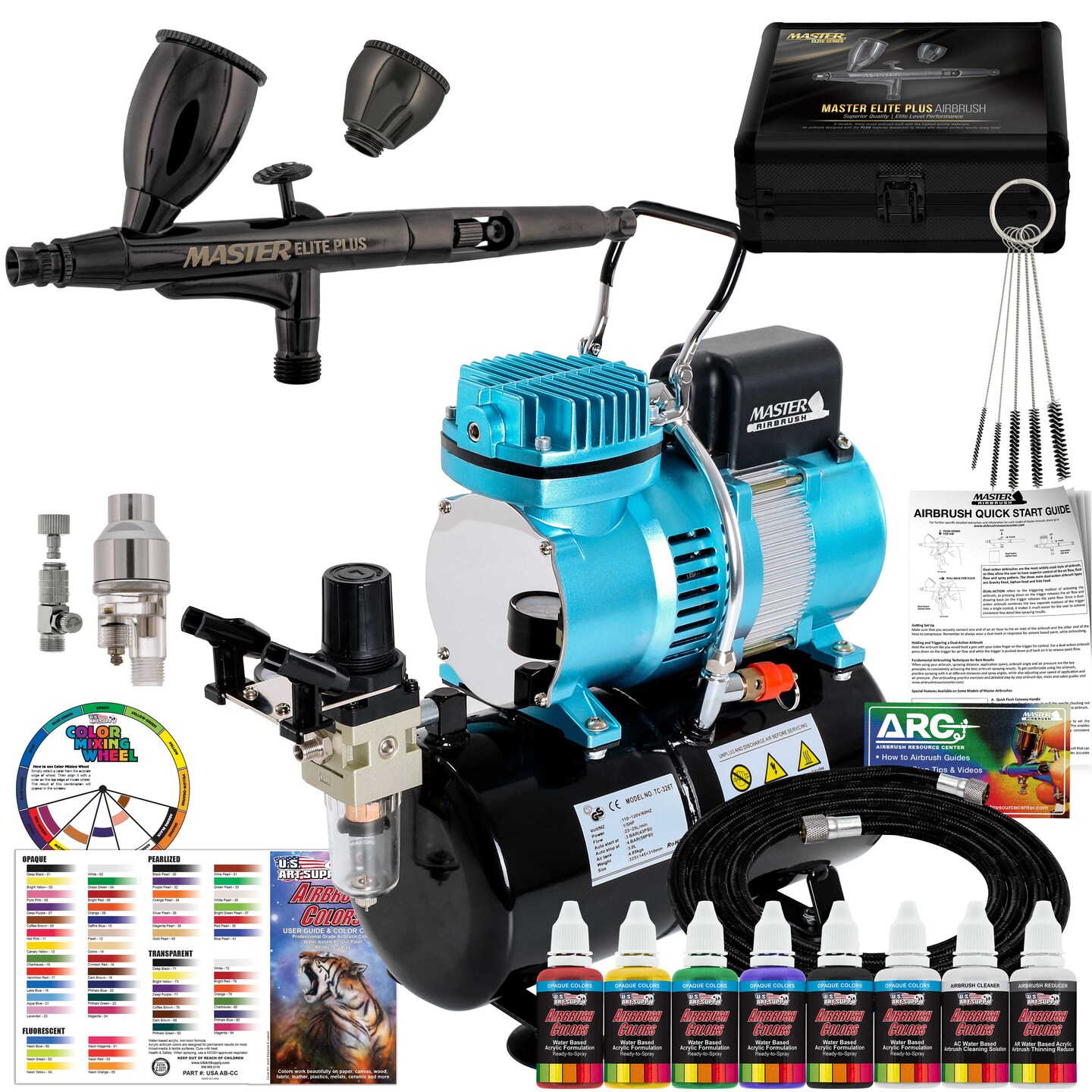 Cool Runner II Dual Fan Air Compressor Airbrushing System With 3 Airbrushes 6 Primary Opaque Colors Acrylic Paint How To Guide 65834166969450502