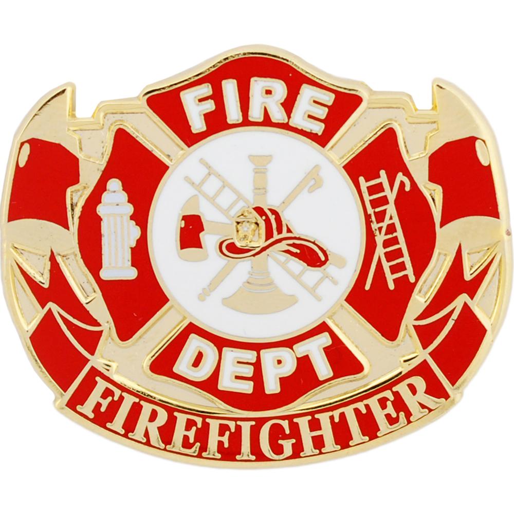 Volunteer Fire Department Shield Pin Red 1 1/2