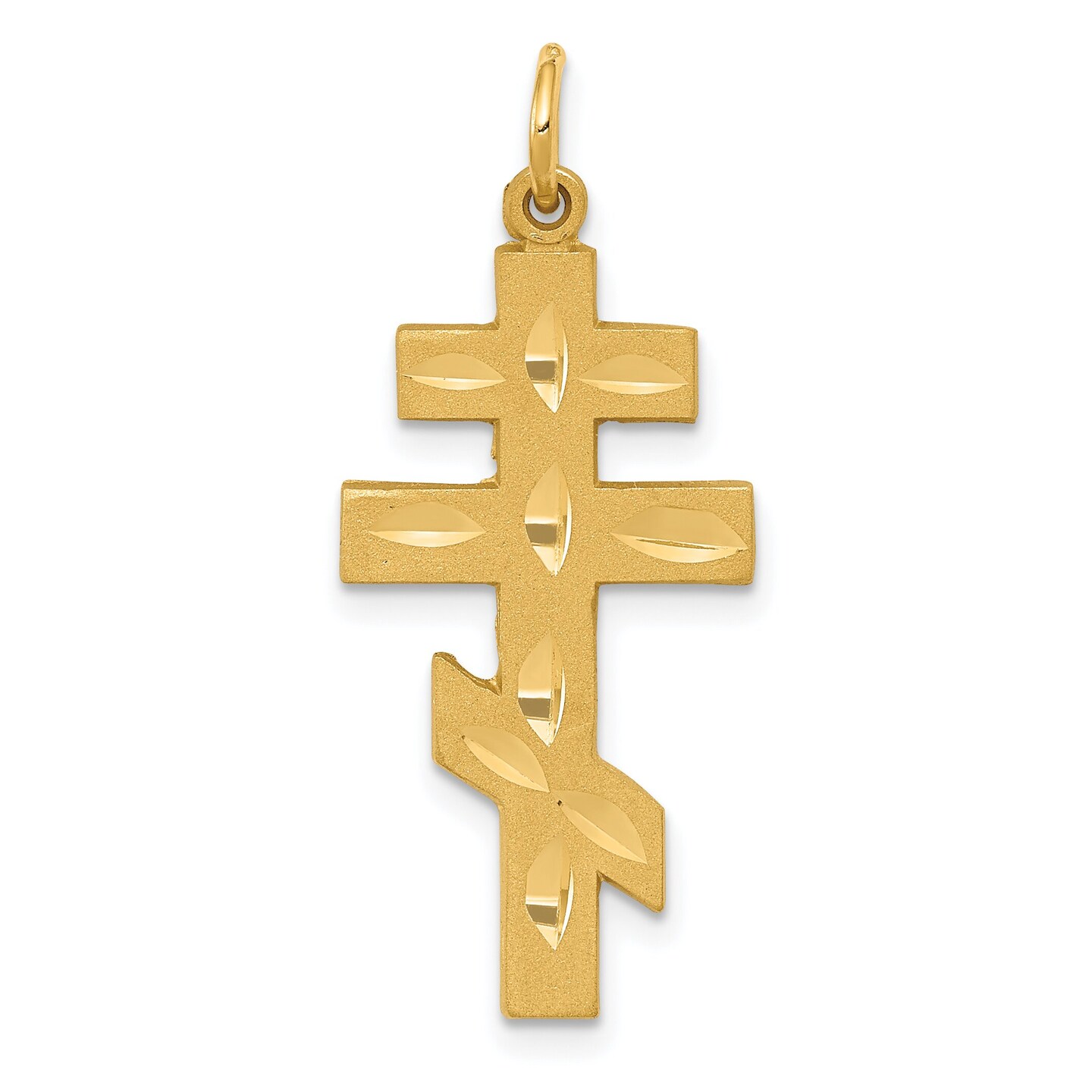 14K Yellow Gold Diamond-Cut Eastern Orthodox Cross Pendant Jewerly 32mm x 13mm