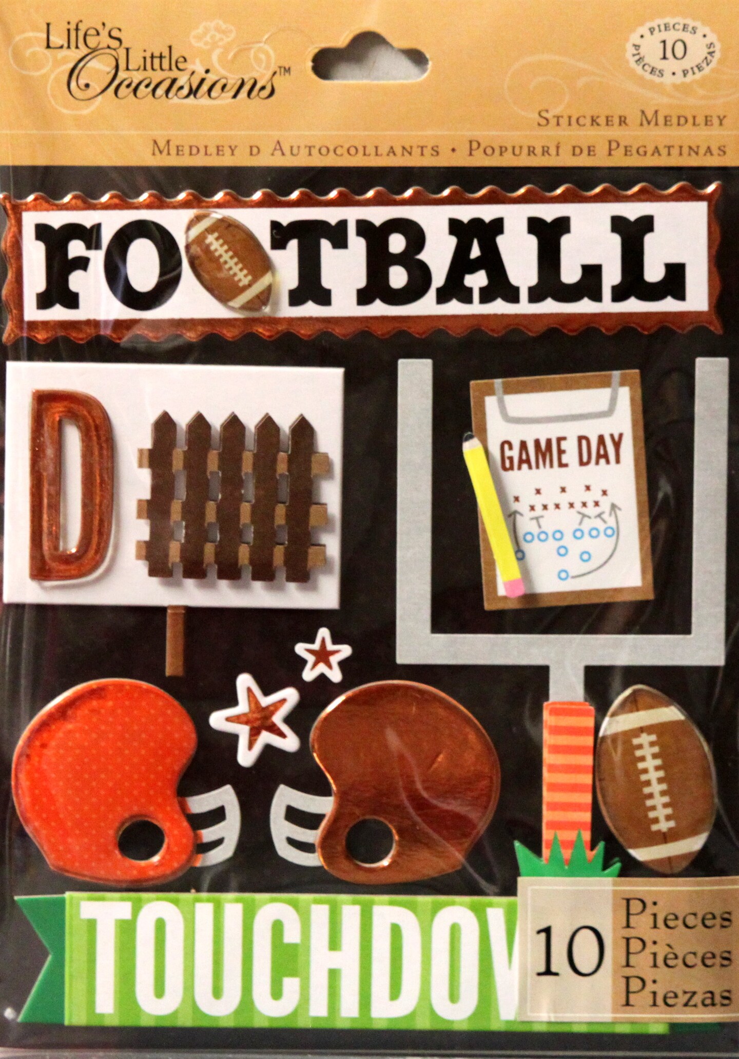 K &#x26; Company Life&#x27;s Little Occasions Orange Football Dimensional Stickers Medley